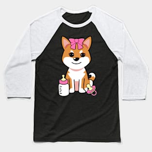 cute baby orange dog wears a pink ribbon Baseball T-Shirt